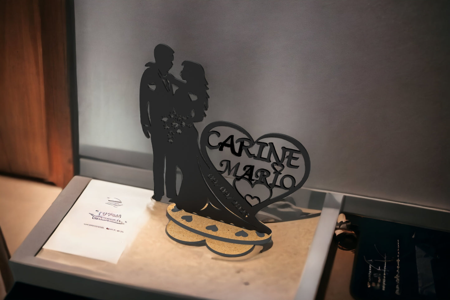 Cadeau mariage 3D, décoration mariage personnalisée avec prénom et date