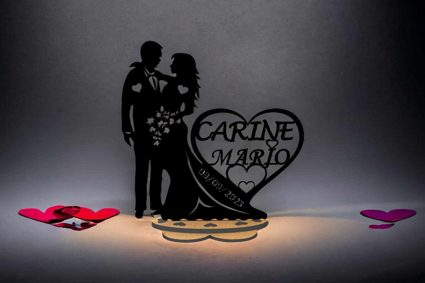 Cadeau mariage 3D, décoration mariage personnalisée avec prénom et date