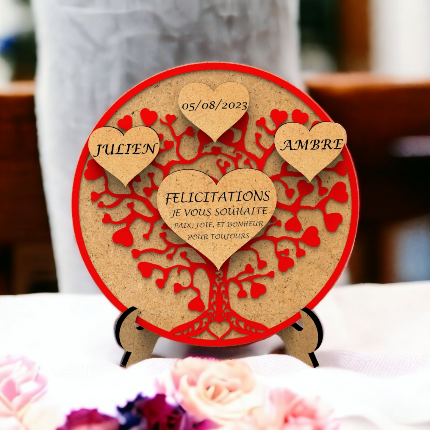 Cadeau Mariage Personnalisé prénom et date, Cadre Arbre de Vie en Forme de Cœurs