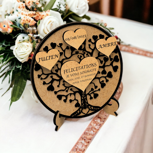 Cadeau Mariage Personnalisé prénom et date, Cadre Arbre de Vie en Forme de Cœurs