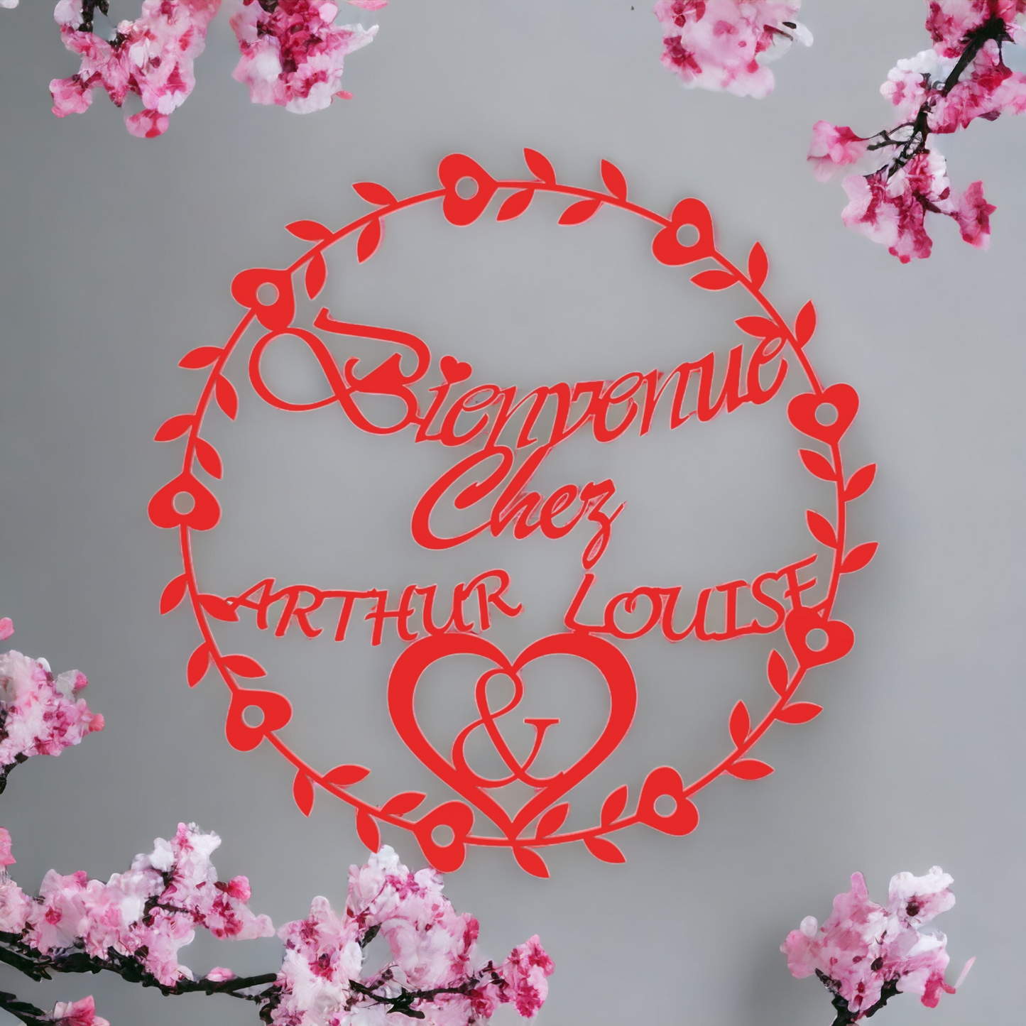 Panneau de porte personnalisé prénoms Couronne de Cœurs