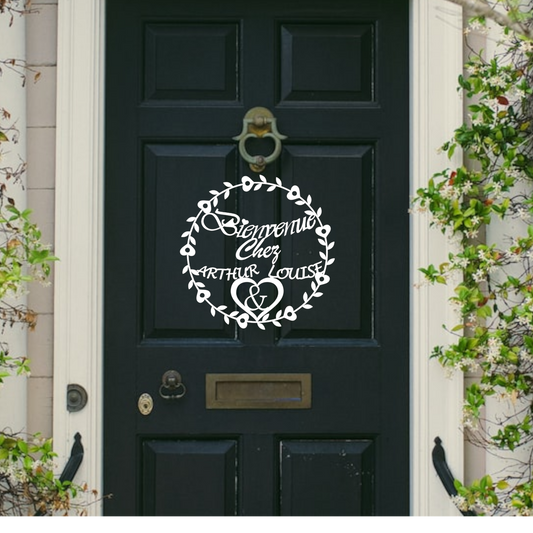 Panneau de porte personnalisé prénoms Couronne de Cœurs