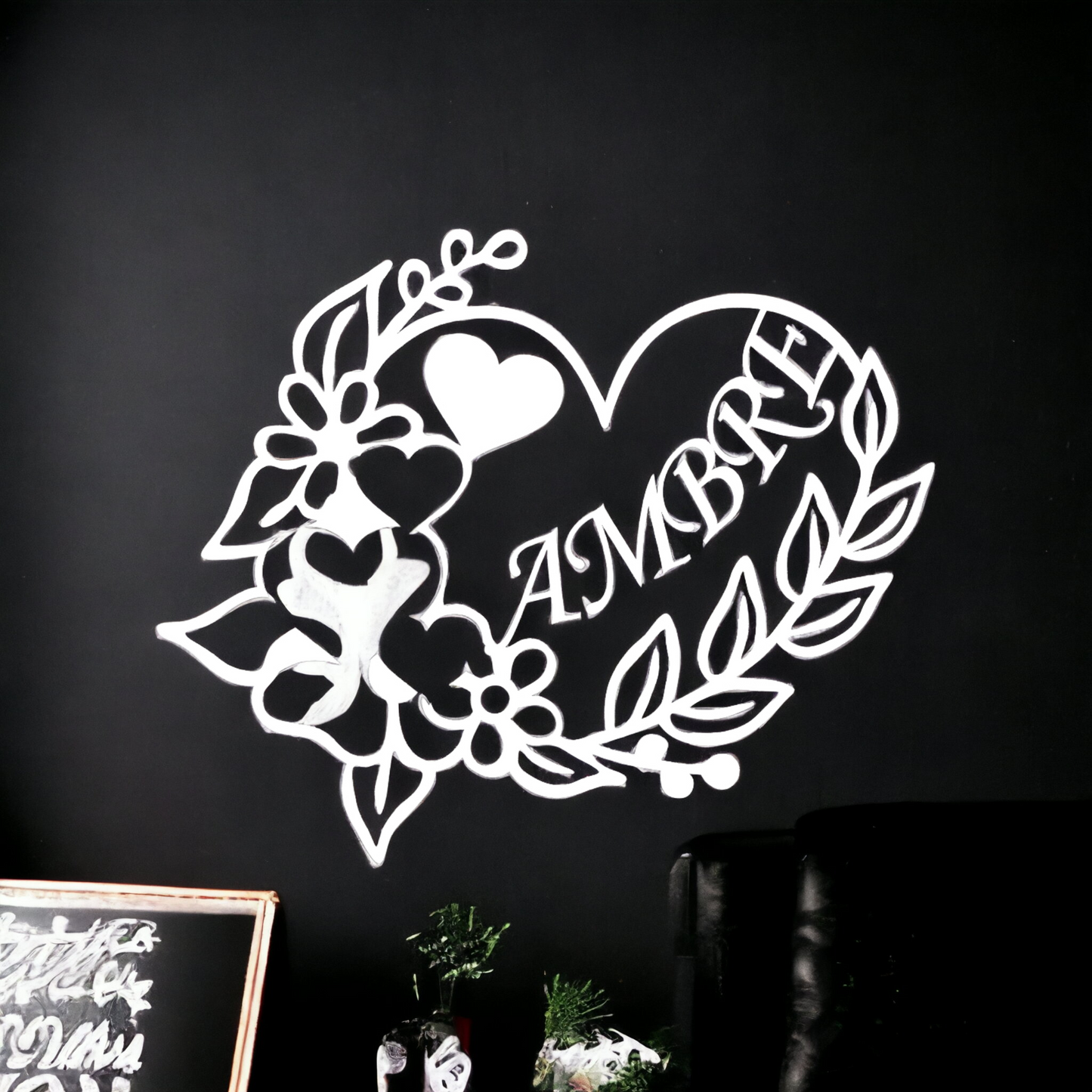 Décoration murale personnalisé prénom et rose, décoration de porte