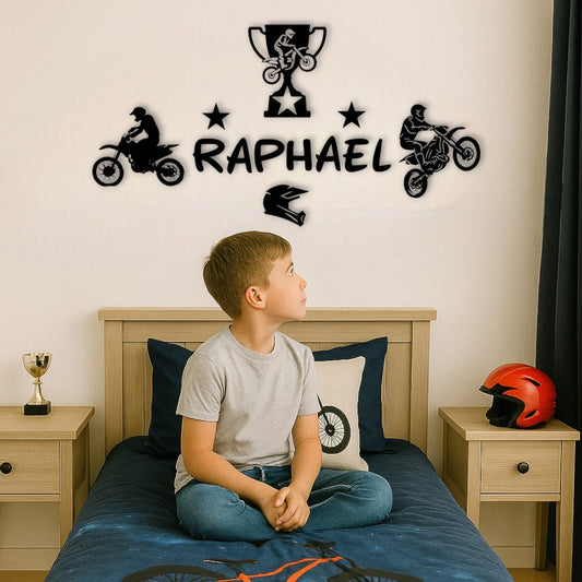 Décoration sport motocross avec prénom personnalisé