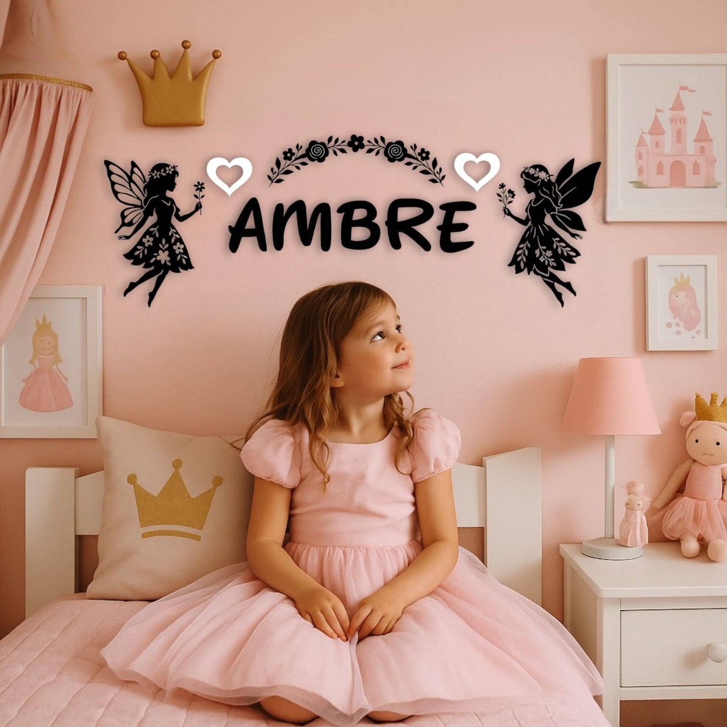 Décoration murale personnalisée Fées nature et roses