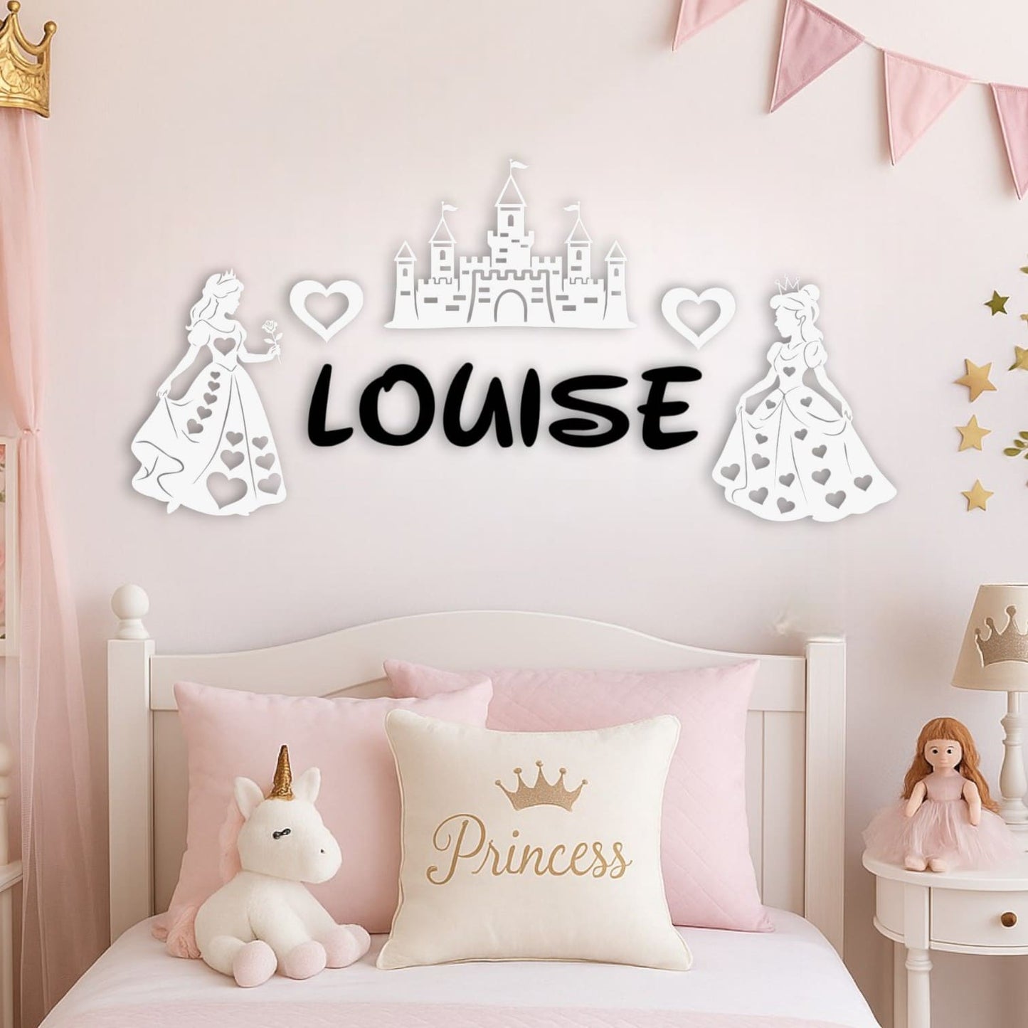 Prénom personnalisé avec princesses et château féerique