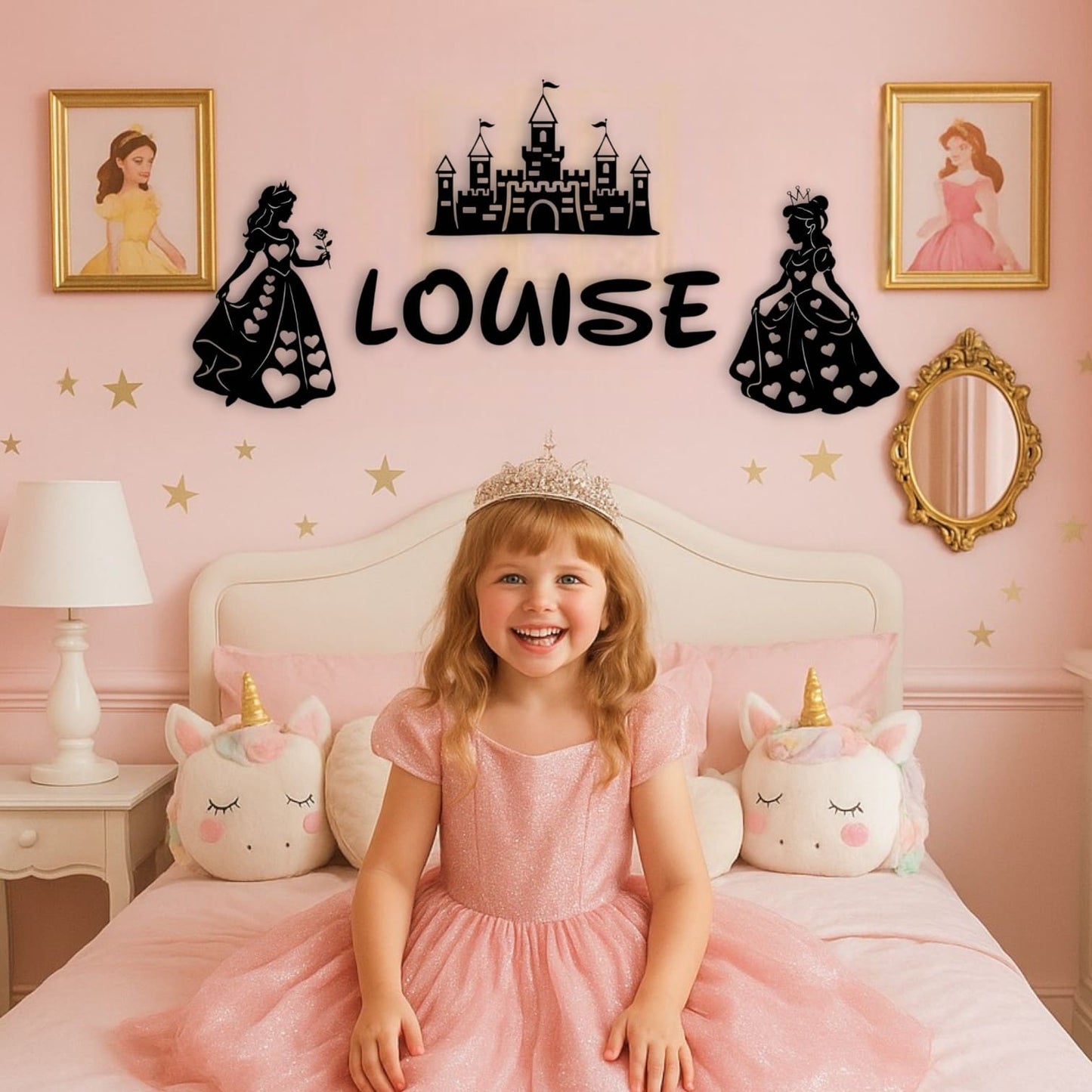 Prénom personnalisé avec princesses et château féerique