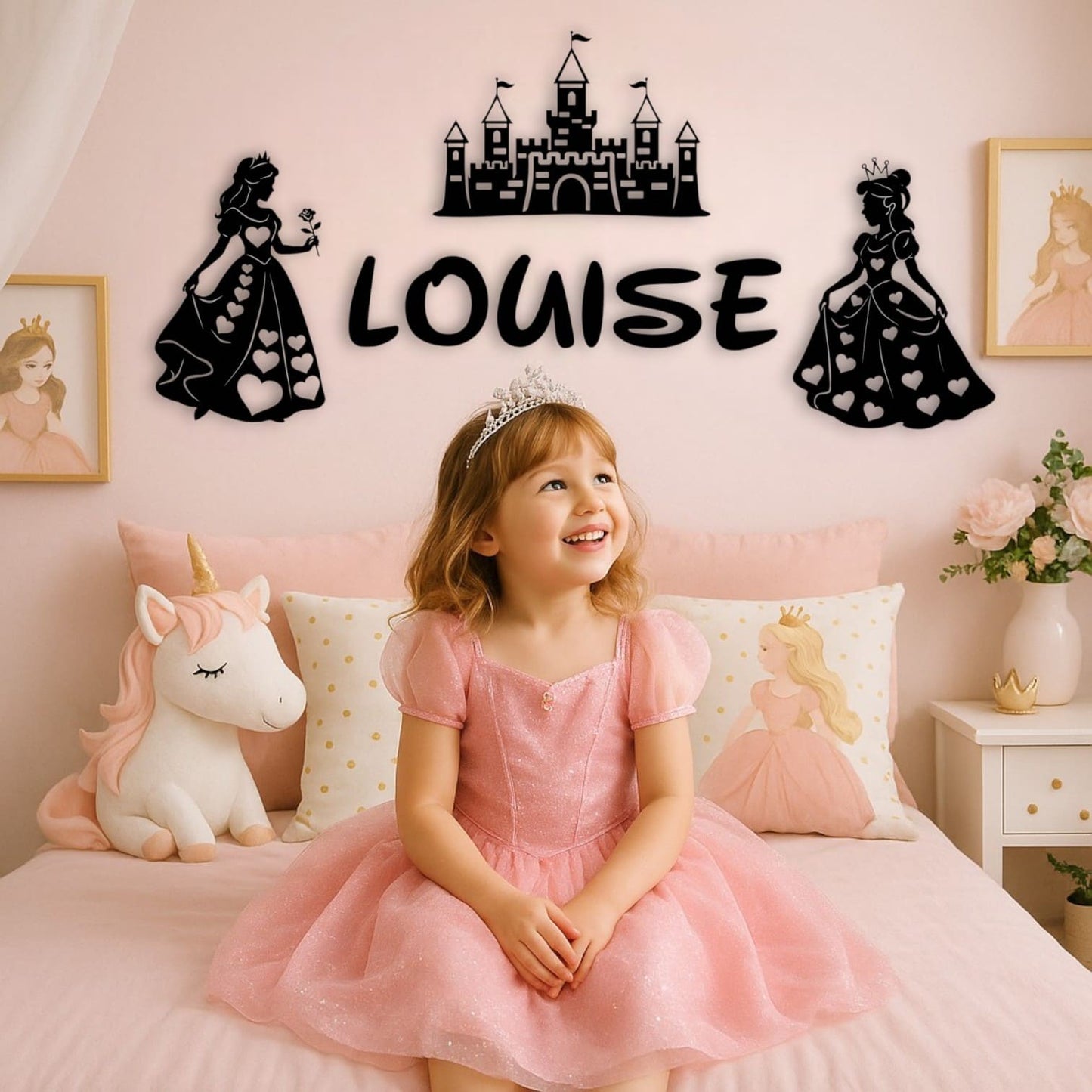 Prénom personnalisé avec princesses et château féerique