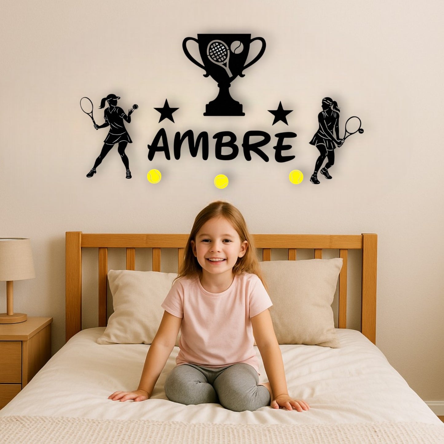 Déco murale tennis fille avec prénom