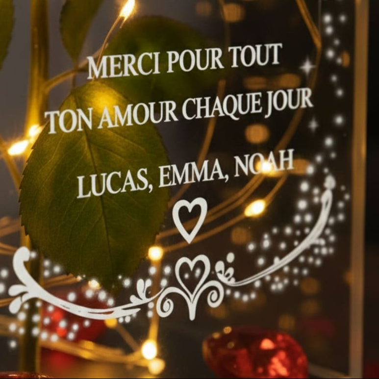 Rose rouge personnalisée pour Mamie sous lanterne décorative