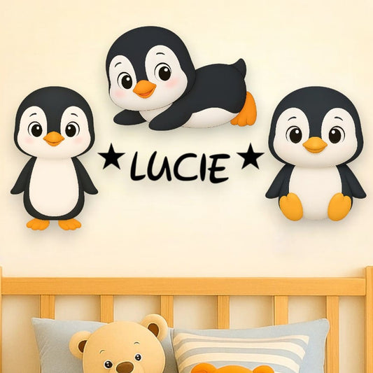 Décoration murale Pingouin avec prénom