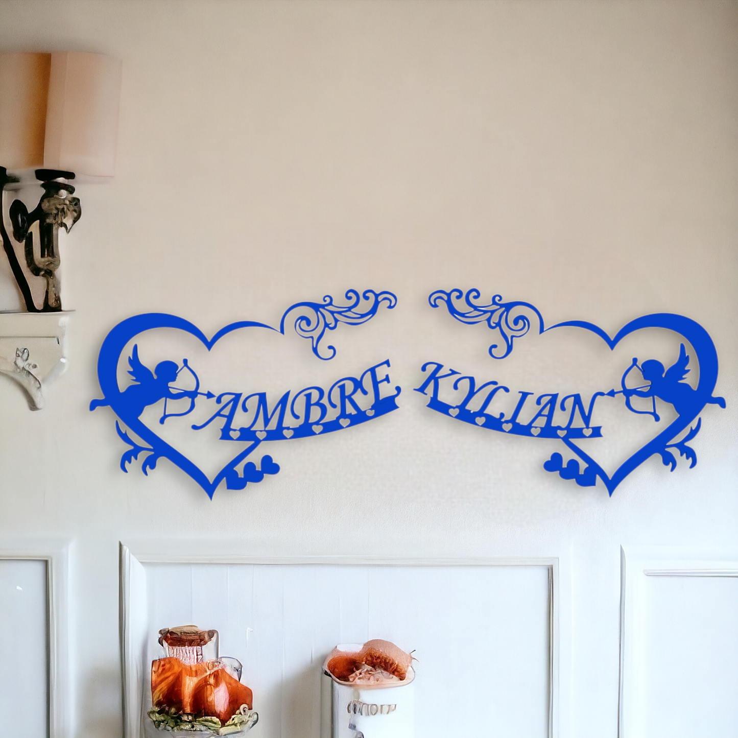 Décoration Murale Double Cœur avec Anges