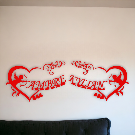 Décoration Murale Double Cœur avec Anges