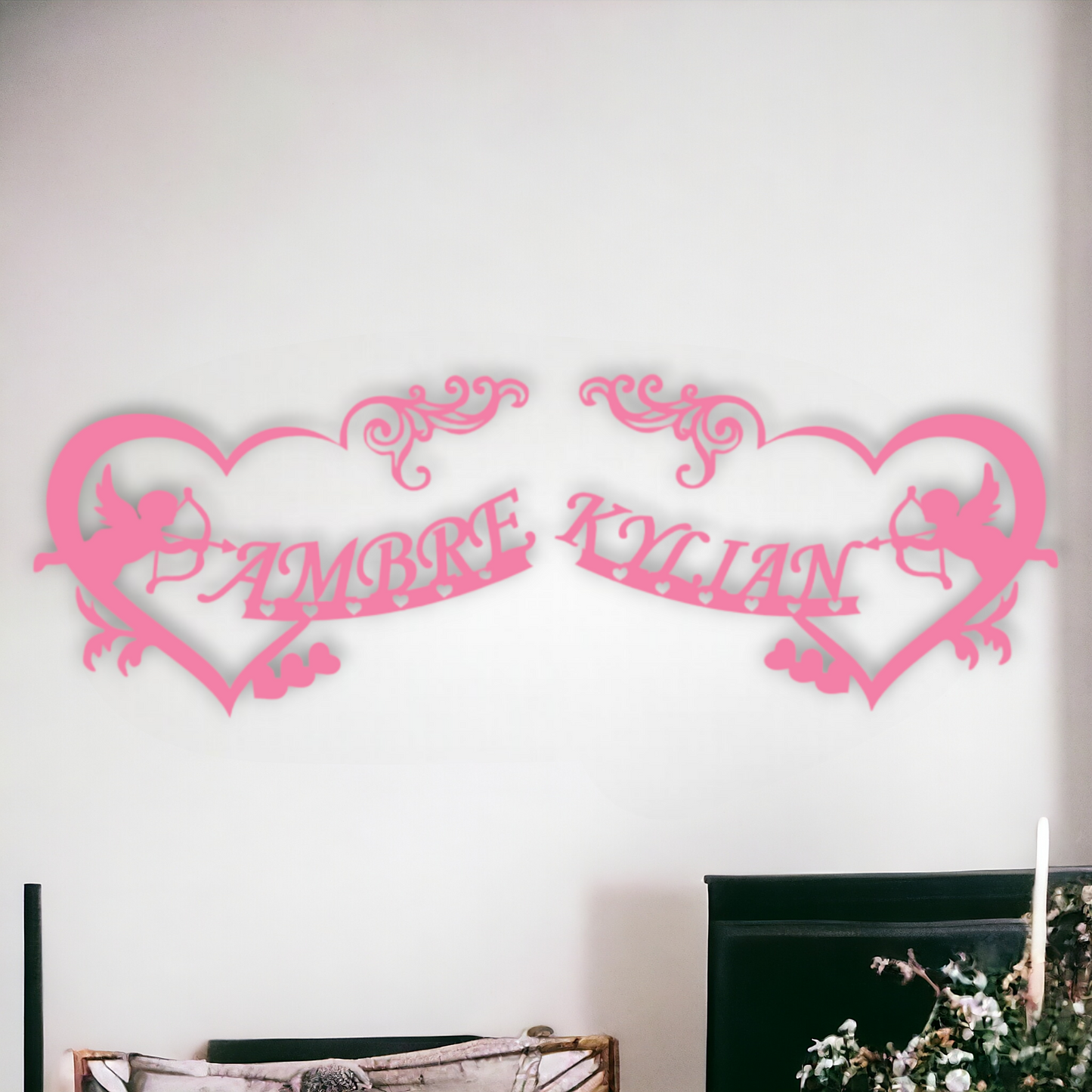 Décoration Murale Double Cœur avec Anges