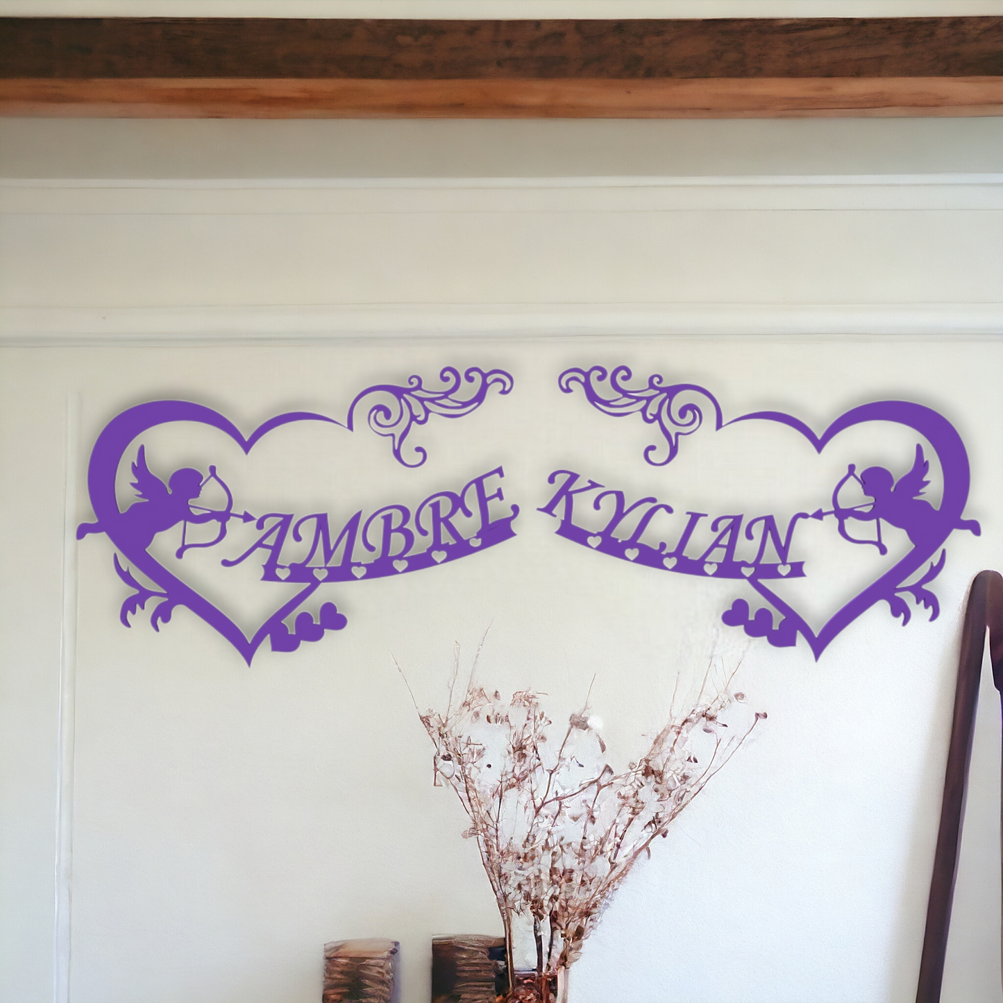 Décoration Murale Double Cœur avec Anges
