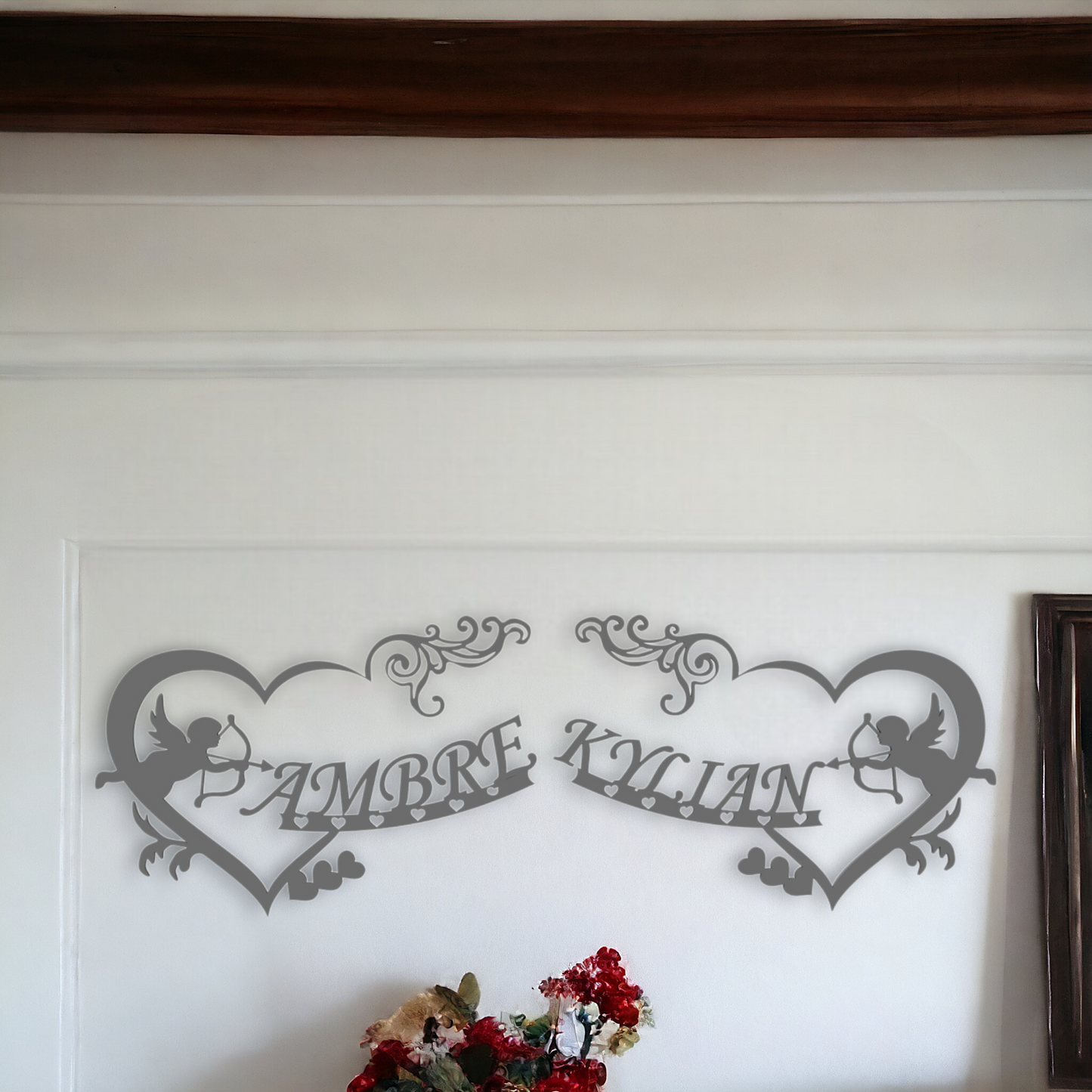 Décoration Murale Double Cœur avec Anges