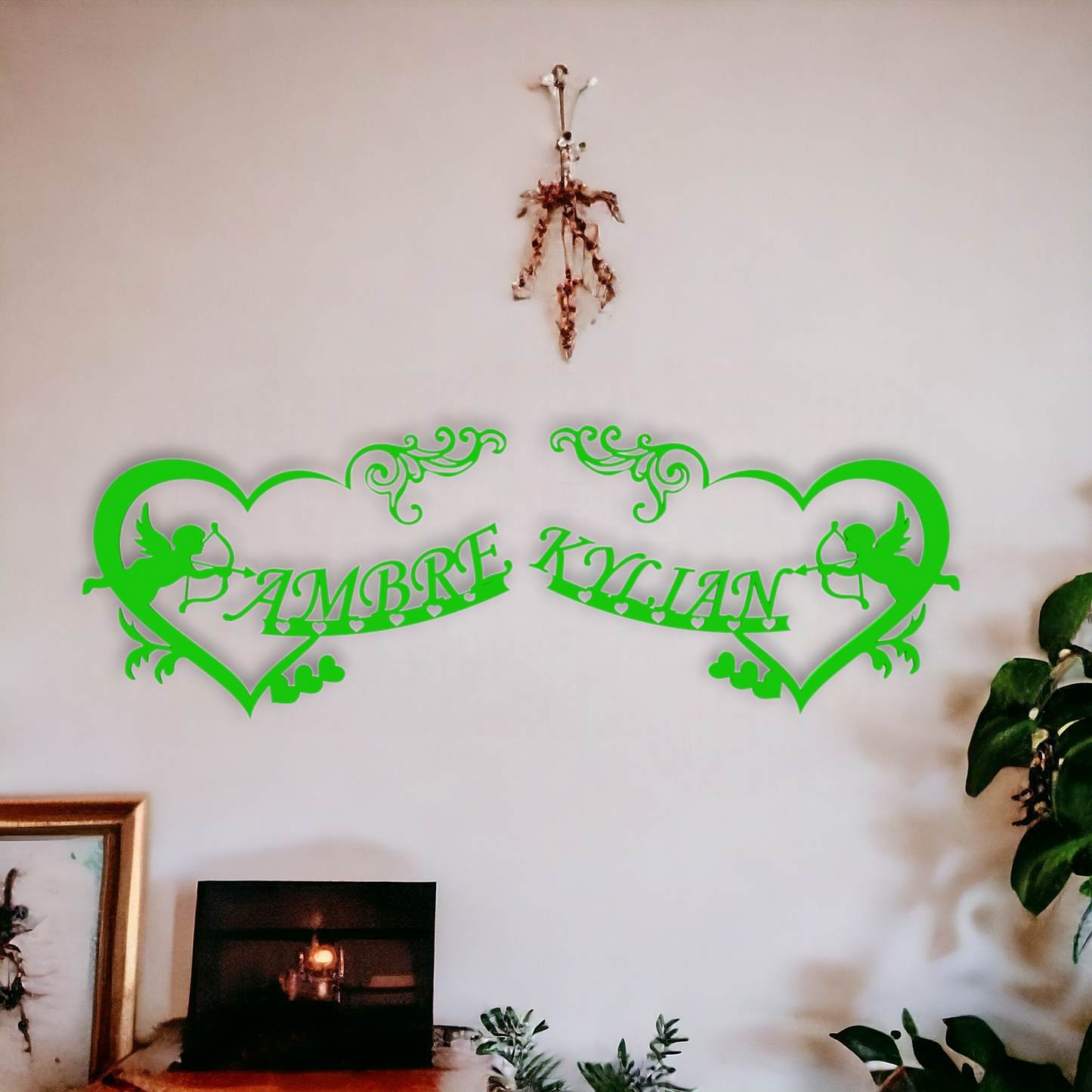 Décoration Murale Double Cœur avec Anges