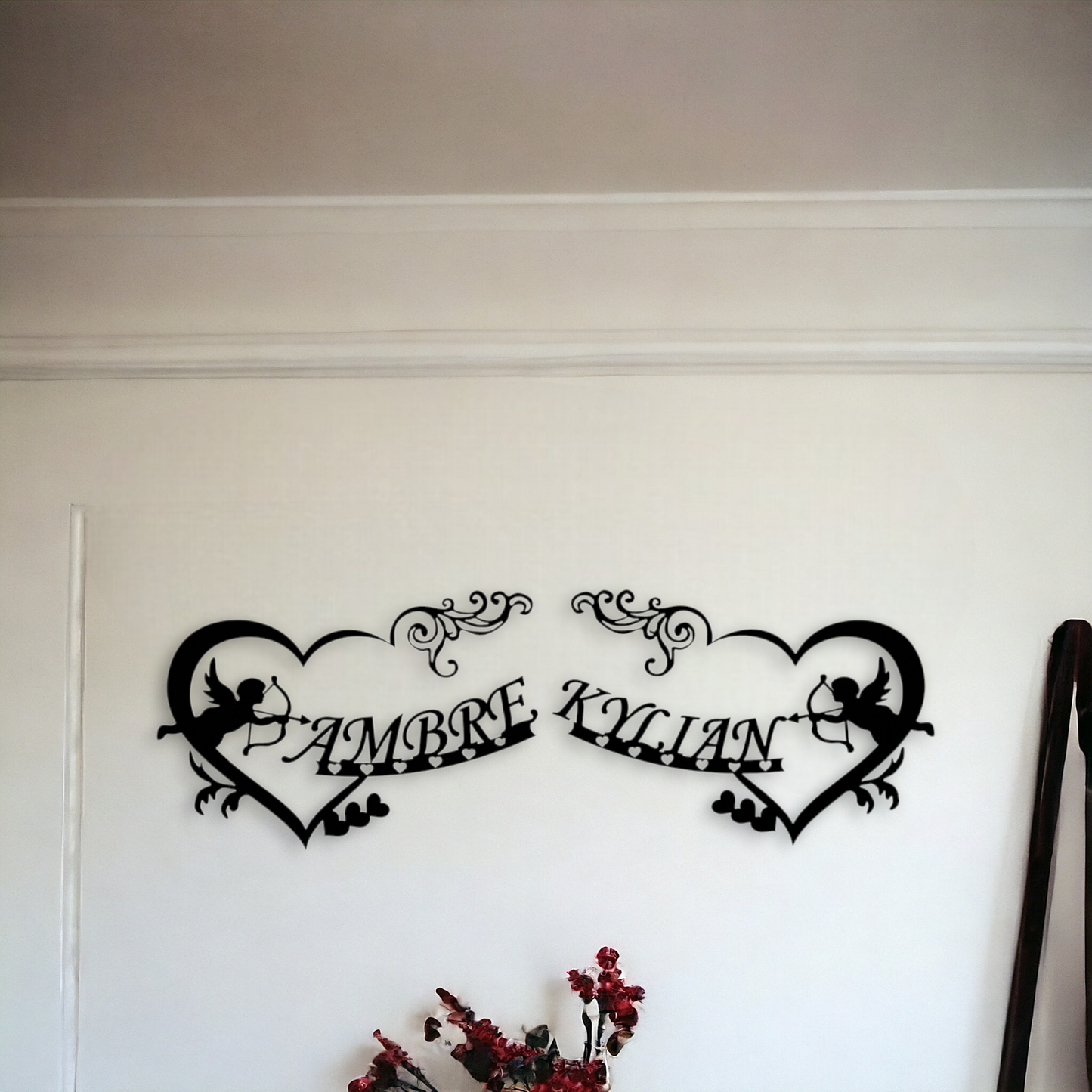 Décoration Murale Double Cœur avec Anges