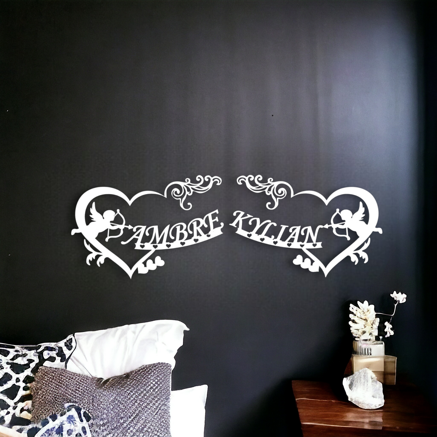 Décoration Murale Double Cœur avec Anges