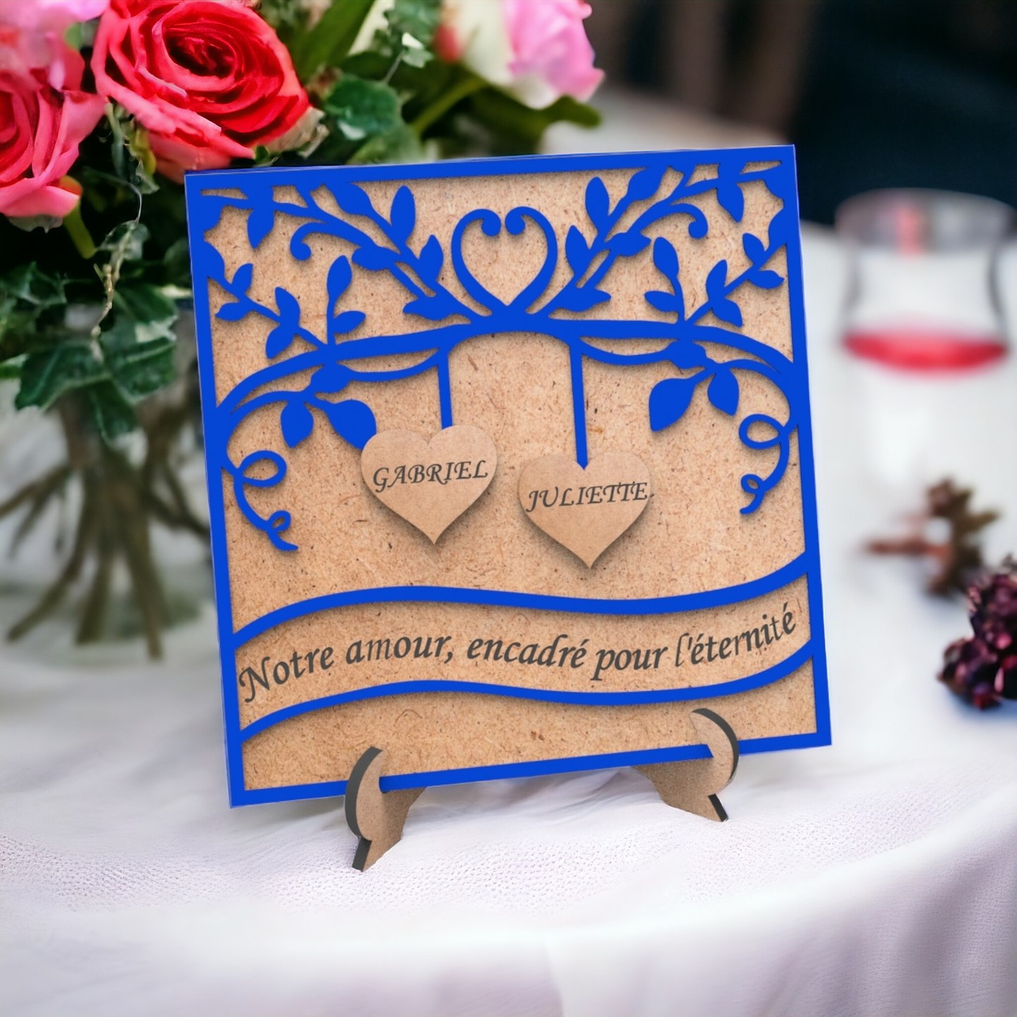 Cadre en bois avec feuilles 3D personnalisé