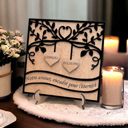 Cadre en bois avec feuilles 3D personnalisé