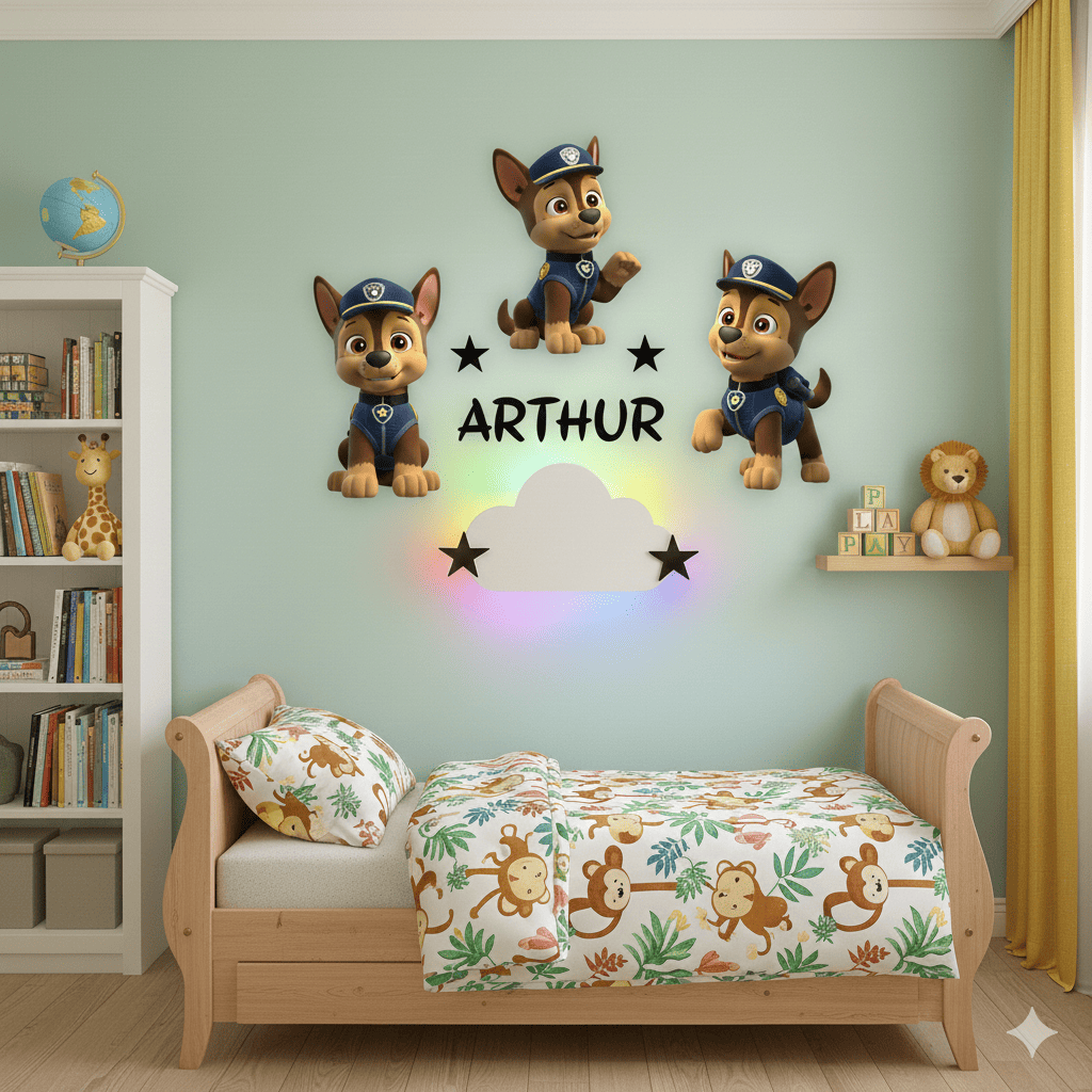 Chien Pat’ Patrouille avec prénom – Décoration murale personnalisée