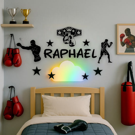 Décoration sportive boxe pour enfant avec prénom