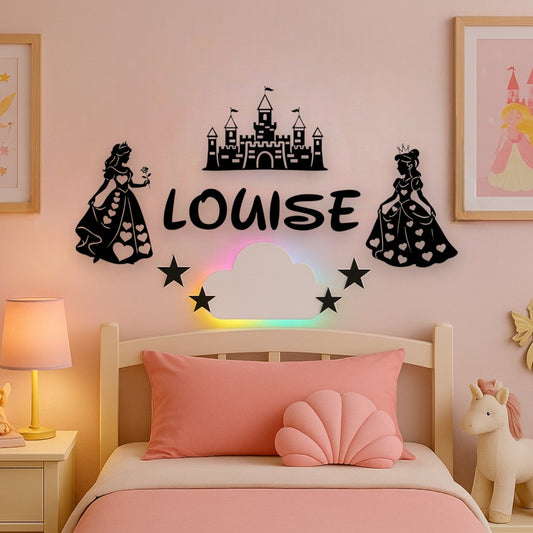 Prénom personnalisé avec princesses et château féerique