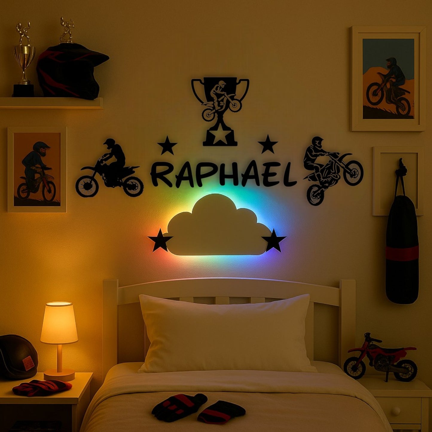 Décoration sport motocross avec prénom personnalisé