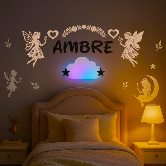 Décoration murale personnalisée Fées nature et roses