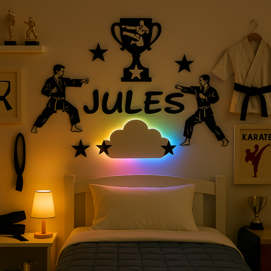 Décoration murale 3D karaté – prénom personnalisé pour chambre enfant