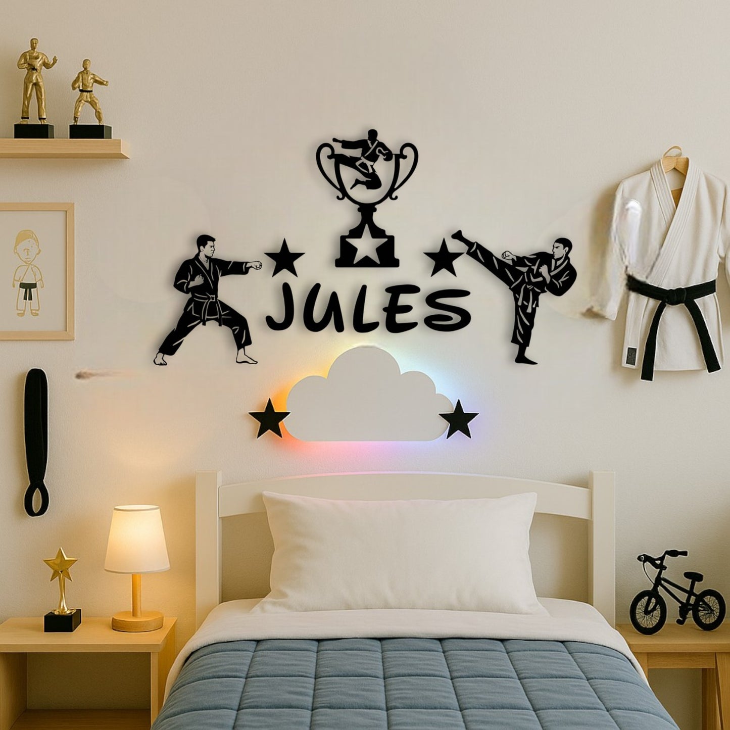 Décoration murale 3D karaté – prénom personnalisé pour chambre enfant