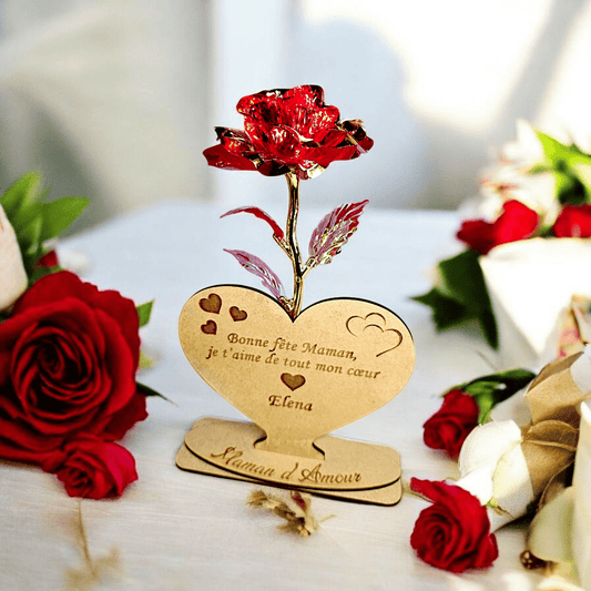 Décoration Cœur et Rose éternelle personnalisé pour Maman