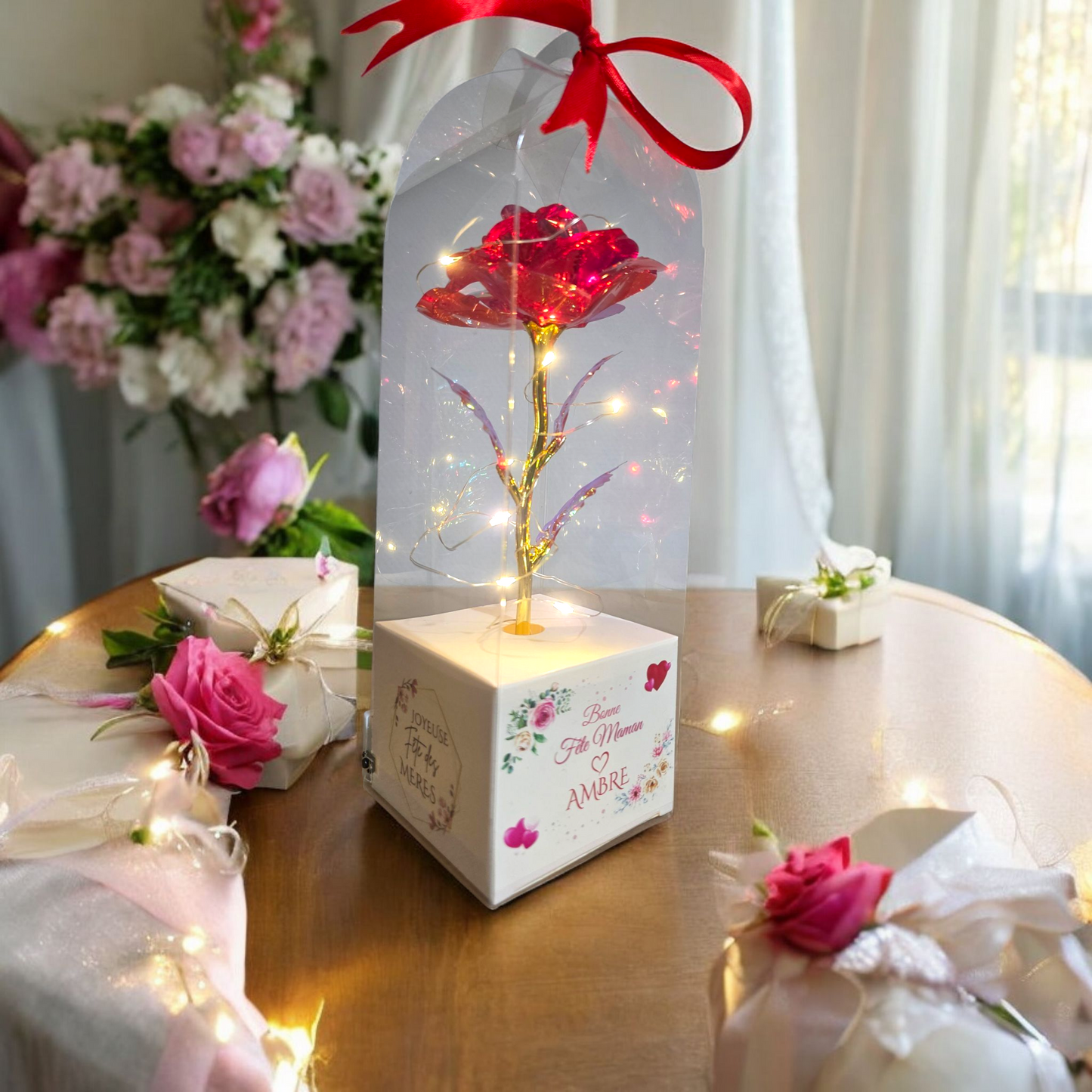 Rose Éternelle en Boîte Cadeau Personnalisée – Cadeau Unique pour la Fête des Mères