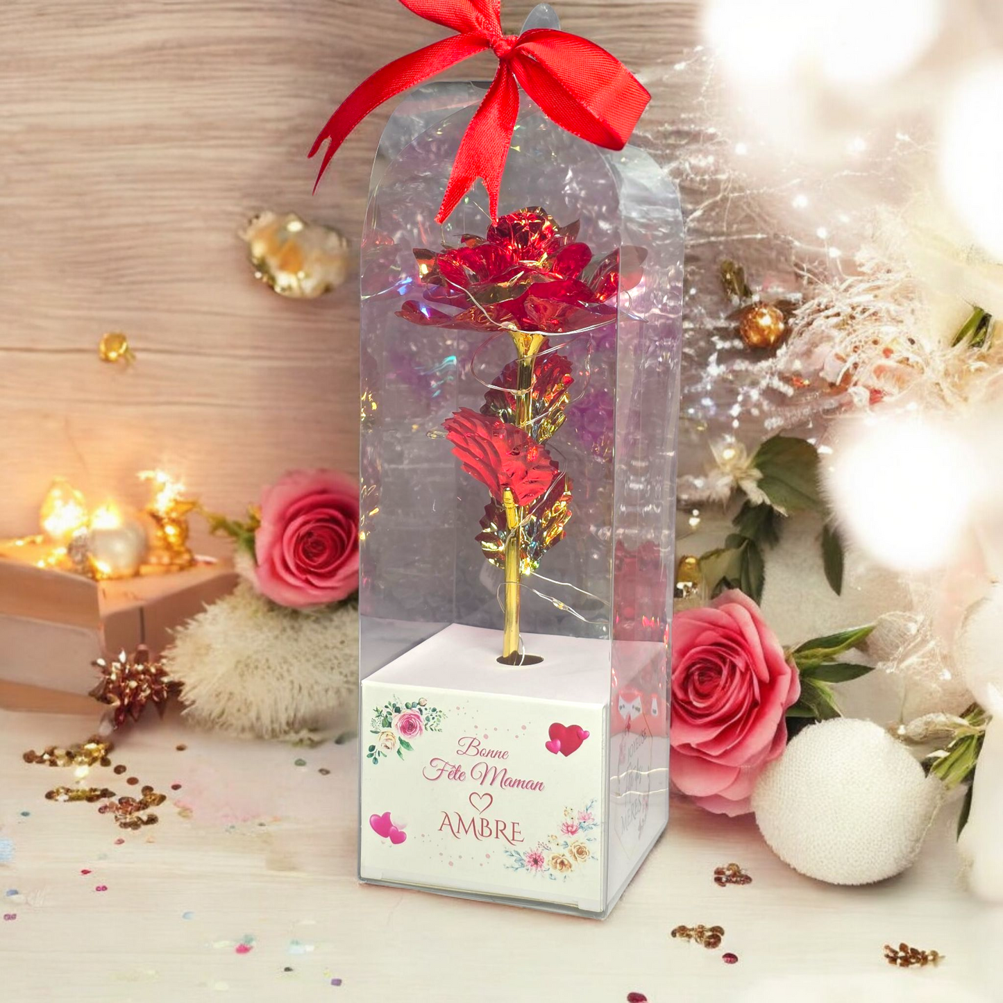 Rose Éternelle en Boîte Cadeau Personnalisée – Cadeau Unique pour la Fête des Mères