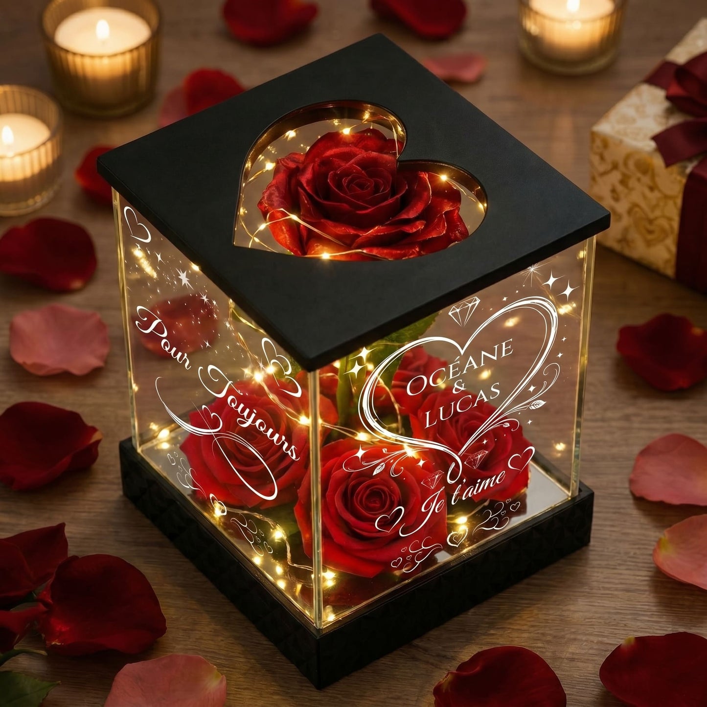 Cadeau Nounou Personnalisé – Rose Rouge Lumineuse Merci Nounou