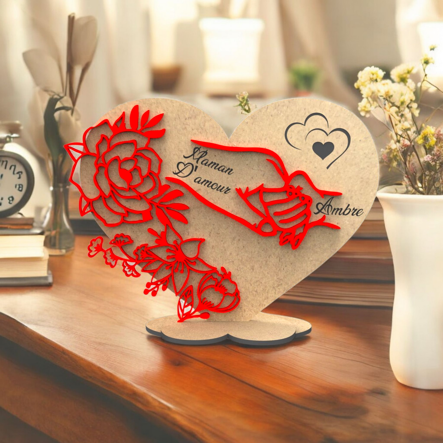 Décoration Maman en forme d'un cœur et des mains 3D personnalisé