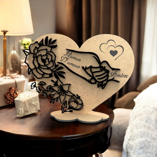 Décoration Maman en forme d'un cœur et des mains 3D personnalisé