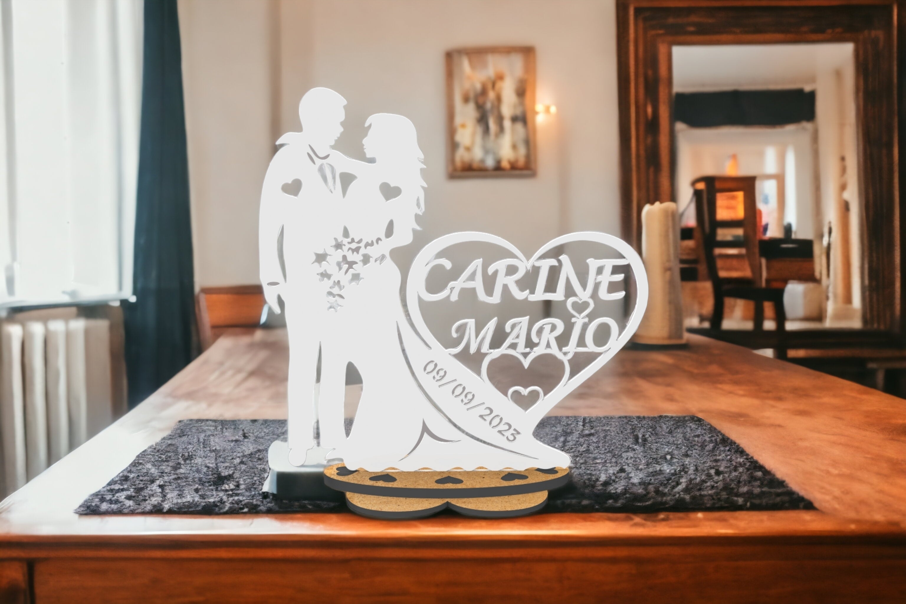 Cadeau mariage 3D, décoration mariage personnalisée avec prénom et dat ...
