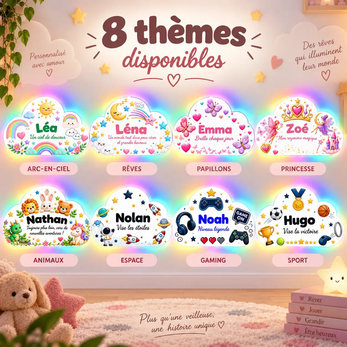 Veilleuse Nuage Personnalisée avec Prénom – Décoration Lumineuse Chambre Enfant