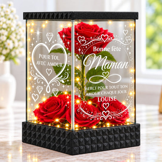 Rose Rouge Lumineuse Personnalisée Maman – Cadeau Fête des Mères