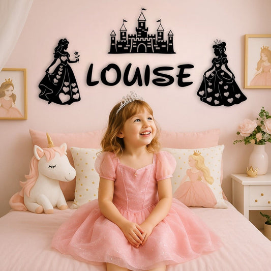 Prénom personnalisé avec princesses et château féerique