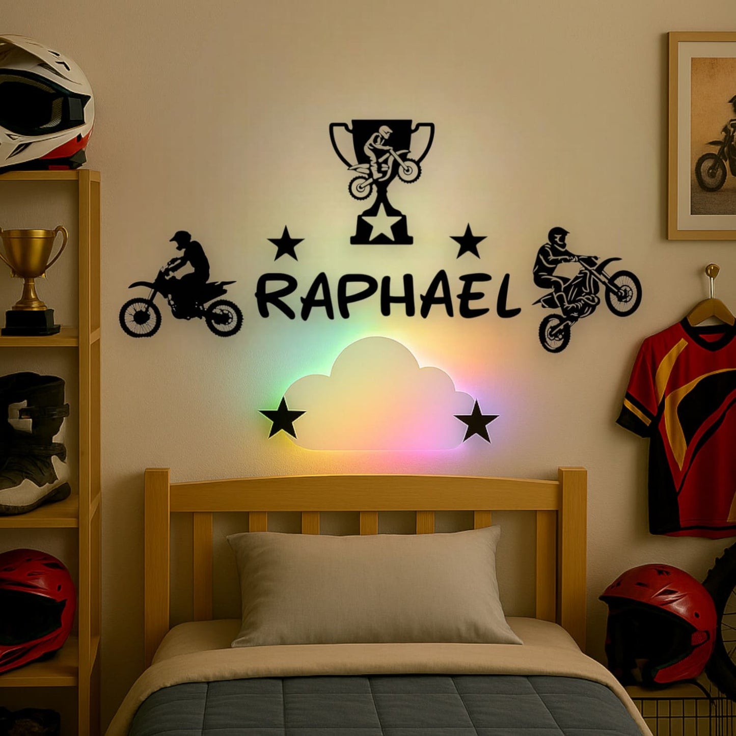 Décoration sport motocross avec prénom personnalisé