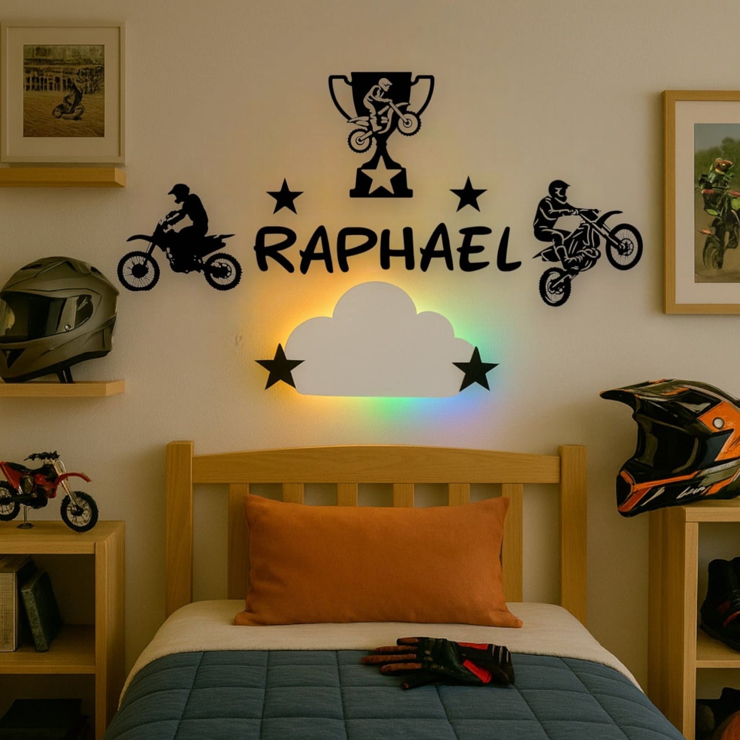 Décoration sport motocross avec prénom personnalisé