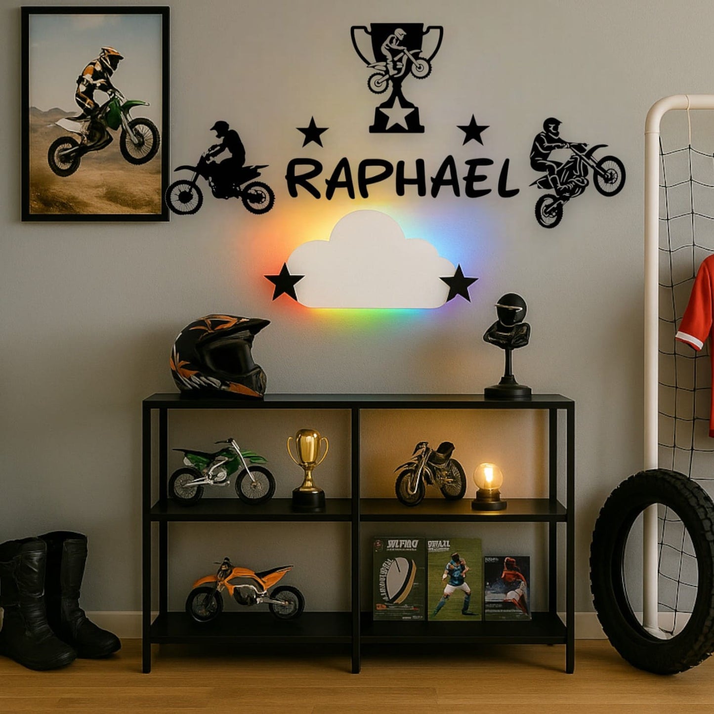 Décoration sport motocross avec prénom personnalisé