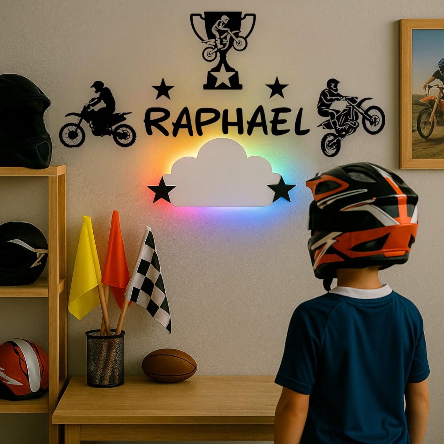 Décoration sport motocross avec prénom personnalisé