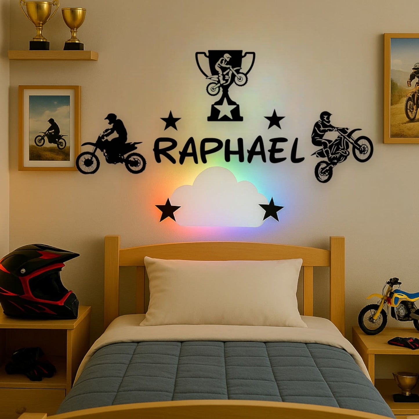 Décoration sport motocross avec prénom personnalisé