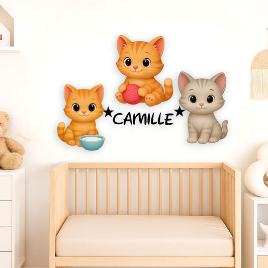 Décoration murale personnalisée Chatons avec prénom