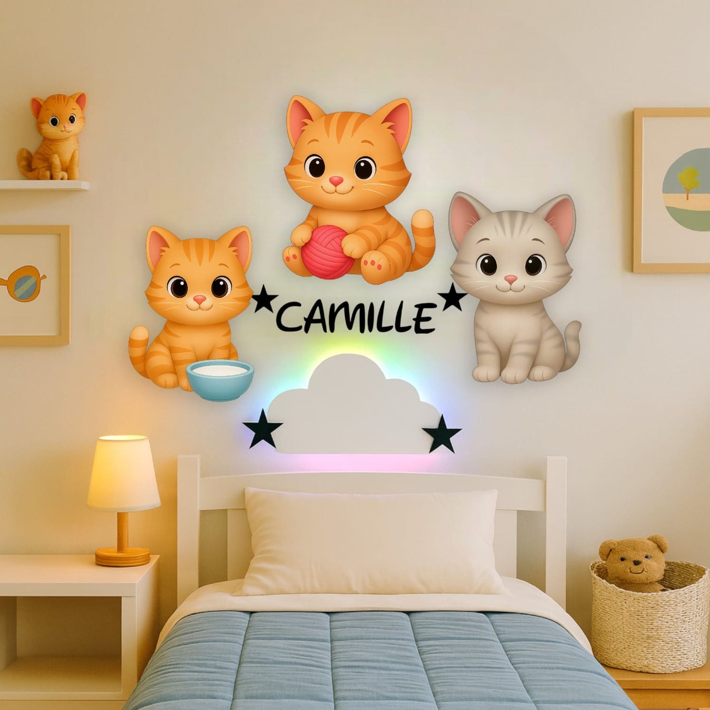 Décoration murale personnalisée Chatons avec prénom