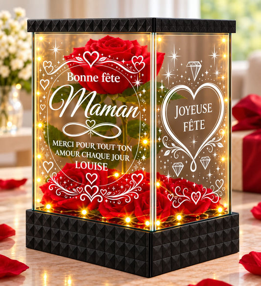 Rose Rouge Lumineuse Personnalisée Maman – Cadeau Fête des Mères